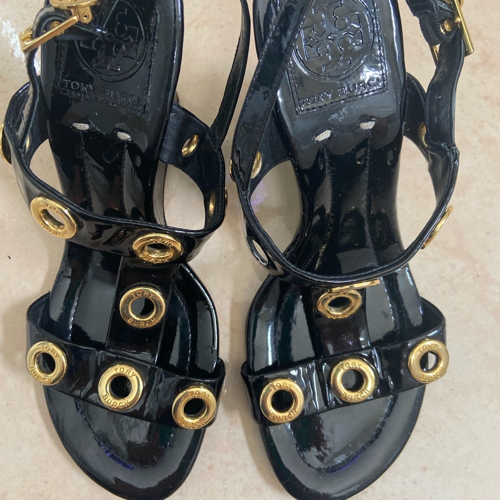 Tory Burch Kathryn Wedge Black Sandals 8M
